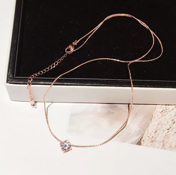 18k Rose Gold Solitaire Necklace - Picture 5 of 8